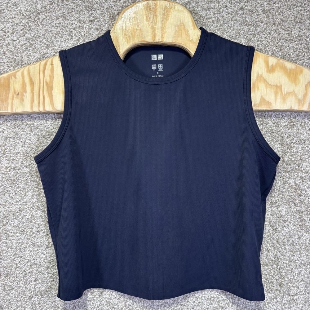 Uniqlo Airism Cropped Tank Top Womens Medium Blue Athletic Yoga Running Shirt